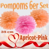 Pompoms in Apricot und Pink, 35 cm, 6er Set