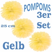 Pompoms Gelb, 25 cm, 3 Stück