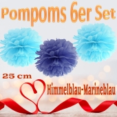 Pompoms in Hellblau und Pflaume, 25 cm, 6er Set