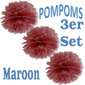 Pompoms Maroon, 35 cm, 3 Stück