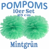 Pompoms Mintgrün, 25 cm, 10 Stück
