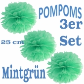 Pompoms Mintgrün, 25 cm, 3 Stück