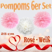 Pompoms in Rosé und Weiß, 25 cm, 6er Set