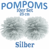 Pompoms Silber, 25 cm, 10 Stück