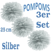 Pompoms Silber, 25 cm, 3 Stück