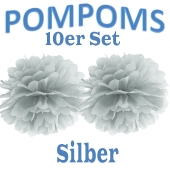 Pompoms Silber, 10 Stück