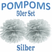 Pompoms Silber, 35 cm, 50 Stück