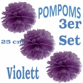 Pompoms Violett, 25 cm, 3 Stück