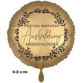 Prüfung bestanden- Ausbildung abgeschlossen - Folienballon Gold, Satin de Luxe, 43 cm mit Helium