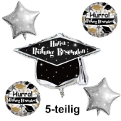 Hurra! Prüfung Bestanden! 5-teiliges Set aus Folienballons mit Helium