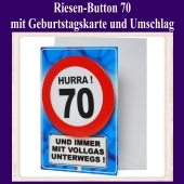 Riesen-Button Geburtstag 70 mit Geburtstagskarte und Umschlag
