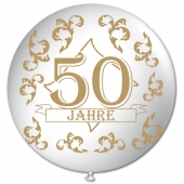 Riesen-Luftballon 50 Jahre, weiss, 75 cm, Riesenballon mit Geburtstagszahl, Zahl 50 auf dem riesigen Ballon, Goldene Hochzeit