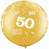 Riesen-Luftballon Zahl 50, gold, 90 cm, Riesenballon mit Geburtstagszahl, Zahl 50 auf dem riesigen Ballon, Goldene Hochzeit