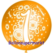 Riesen-Luftballon Zahl 1, orange, 75 cm, Riesenballon zum 1. Geburtstag, Zahl 1 auf dem riesigen Ballon