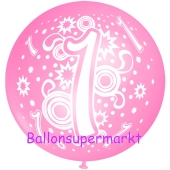 Riesen-Luftballon Zahl 1, rosa, 75 cm, Riesenballon zum 1. Geburtstag, Zahl 1 auf dem riesigen Ballon