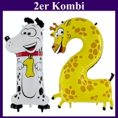 Riesenzahlen Luftballons aus Folie, Zahl 12, Dalmatiner und Giraffe, zum 12. Kindergeburtstag