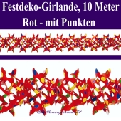 Rote Girlande mit bunten Punkten, 10 Meter, Festdekoration und Partydeko für Veranstaltungen