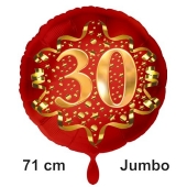 Großer Zahl 30 Luftballon aus Folie zum 30. Geburtstag, 71 cm, Rot/Gold, heliumgefüllt