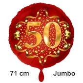 Großer Zahl 50 Luftballon aus Folie zum 50. Geburtstag, 71 cm, Rot/Gold, heliumgefüllt