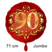 Großer Zahl 90 Luftballon aus Folie zum 90. Geburtstag, 71 cm, Rot/Gold, heliumgefüllt