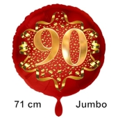 Großer Zahl 90 Luftballon aus Folie zum 90. Geburtstag, 71 cm, Rot/Gold