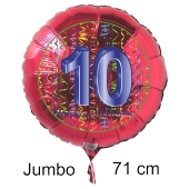 Großer Zahl 10 Luftballon aus Folie zum 10. Geburtstag, 71 cm, Rot/Blau, heliumgefüllt