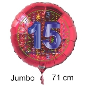 Großer Zahl 15 Luftballon aus Folie zum 15. Geburtstag, 71 cm, Rot/Blau