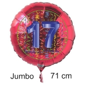 Großer Zahl 17 Luftballon aus Folie zum 17. Geburtstag, 71 cm, Rot/Blau, heliumgefüllt