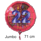 Großer Zahl 22 Luftballon aus Folie zum 22. Geburtstag, 71 cm, Rot/Blau, heliumgefüllt