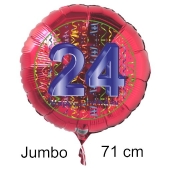 Großer Zahl 24 Luftballon aus Folie zum 24. Geburtstag, 71 cm, Rot/Blau