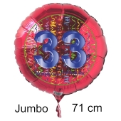 Großer Zahl 33 Luftballon aus Folie zum 33. Geburtstag, 71 cm, Rot/Blau, heliumgefüllt