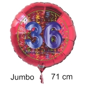 Großer Zahl 36 Luftballon aus Folie zum 36. Geburtstag, 71 cm, Rot/Blau, heliumgefüllt