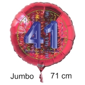 Großer Zahl 41 Luftballon aus Folie zum 41. Geburtstag, 71 cm, Rot/Blau, heliumgefüllt