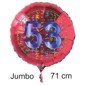 Großer Zahl 53 Luftballon aus Folie zum 53. Geburtstag, 71 cm, Rot/Blau, heliumgefüllt