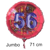 Großer Zahl 56 Luftballon aus Folie zum 56. Geburtstag, 71 cm, Rot/Blau, heliumgefüllt