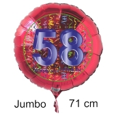 Großer Zahl 58 Luftballon aus Folie zum 58. Geburtstag, 71 cm, Rot/Blau, heliumgefüllt