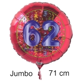 Großer Zahl 62 Luftballon aus Folie zum 62. Geburtstag, 71 cm, Rot/Blau, heliumgefüllt