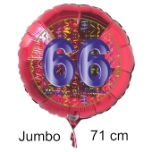 Großer Zahl 66 Luftballon aus Folie zum 66. Geburtstag, 71 cm, Rot/Blau, heliumgefüllt