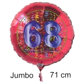 Großer Zahl 68 Luftballon aus Folie zum 68. Geburtstag, 71 cm, Rot/Blau, heliumgefüllt