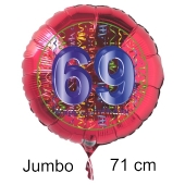 Großer Zahl 69 Luftballon aus Folie zum 69. Geburtstag, 71 cm, Rot/Blau, heliumgefüllt
