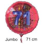 Großer Zahl 71 Luftballon aus Folie zum 71. Geburtstag, 71 cm, Rot/Blau, heliumgefüllt