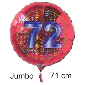 Großer Zahl 72 Luftballon aus Folie zum 72. Geburtstag, 71 cm, Rot/Blau, heliumgefüllt