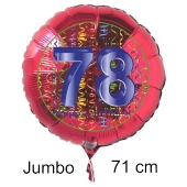 Großer Zahl 78 Luftballon aus Folie zum 78. Geburtstag, 71 cm, Rot/Blau, heliumgefüllt