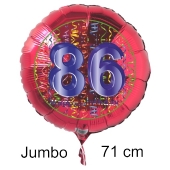 Großer Zahl 86 Luftballon aus Folie zum 86. Geburtstag, 71 cm, Rot/Blau, heliumgefüllt