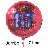 Großer Zahl 87 Luftballon aus Folie zum 87. Geburtstag, 71 cm, Rot/Blau, heliumgefüllt