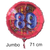 Großer Zahl 89 Luftballon aus Folie zum 89. Geburtstag, 71 cm, Rot/Blau, heliumgefüllt