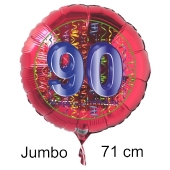 Großer Zahl 90 Luftballon aus Folie zum 90. Geburtstag, 71 cm, Rot/Blau, heliumgefüllt