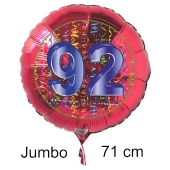 Großer Zahl 92 Luftballon aus Folie zum 92. Geburtstag, 71 cm, Rot/Blau, heliumgefüllt