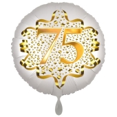Satin Weiß/Gold Zahl 75 Luftballon aus Folie zum 20. Geburtstag, 45 cm, Satin Luxe