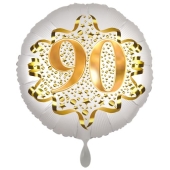 Satin Weiß/Gold Zahl 90 Luftballon aus Folie zum 20. Geburtstag, 45 cm, Satin Luxe
